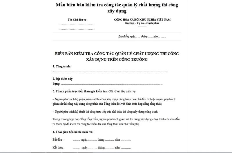 Biên bản kiểm tra năng lực nhà thầu