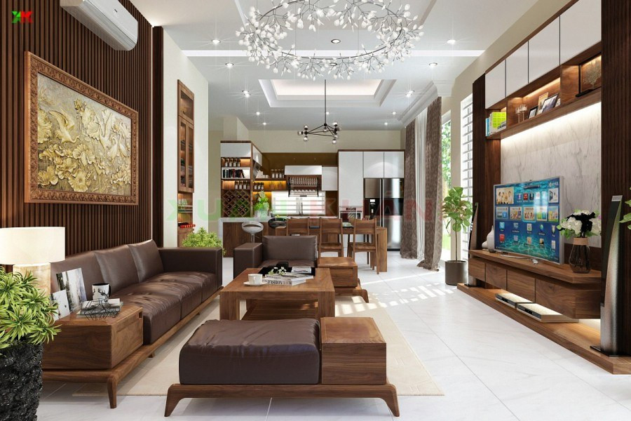Thiết kế nội thất phòng khách đẹp Á đông