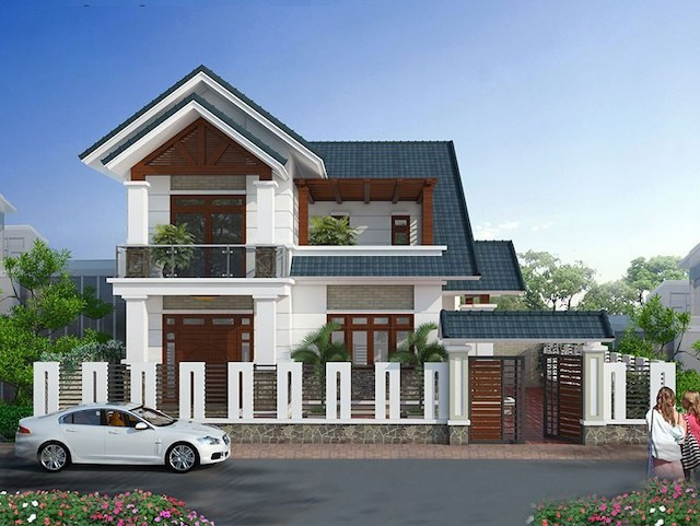 Mẫu nhà biệt thự 2 tầng mái ngói thái đẹp