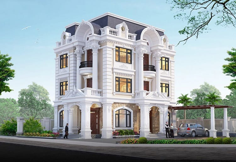 Mẫu bản vẽ biệt thự 4 tầng ngang 7m 8m đẹp