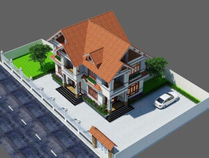 Mẫu bản vẽ biệt thự mái ngói thái 2 tâng đẹp