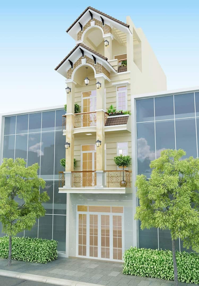 Mẫu bản vẽ nhà phố đẹp 4 tầng ngang 4m 5m