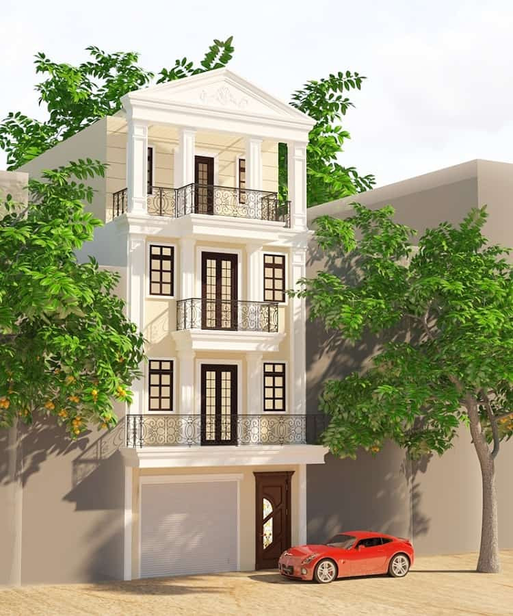 Mẫu bản vẽ nhà phố đẹp 4 tầng ngang 4m 5m