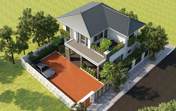 Thiết kế bản vễ biệt thự vườn 2 tầng đẹp
