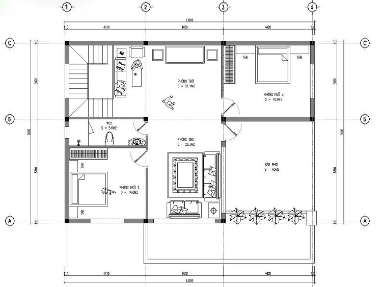Thiết kế bản vễ biệt thự vườn 2 tầng đẹp
