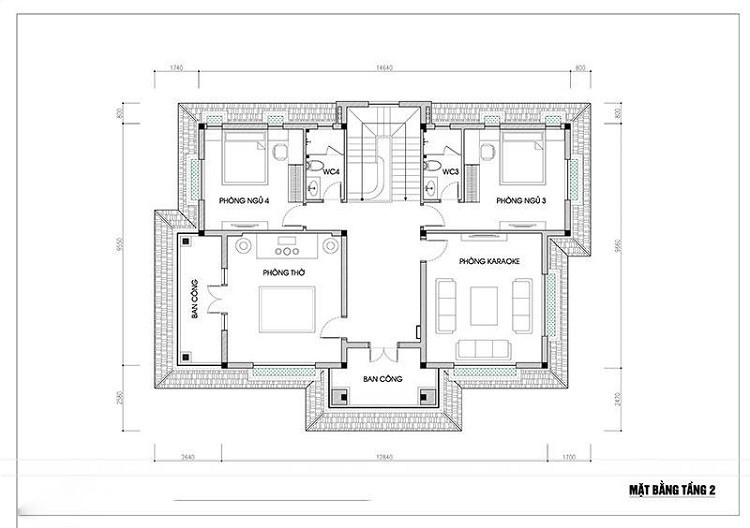Thiết kế bản vễ biệt thự vườn 2 tầng đẹp