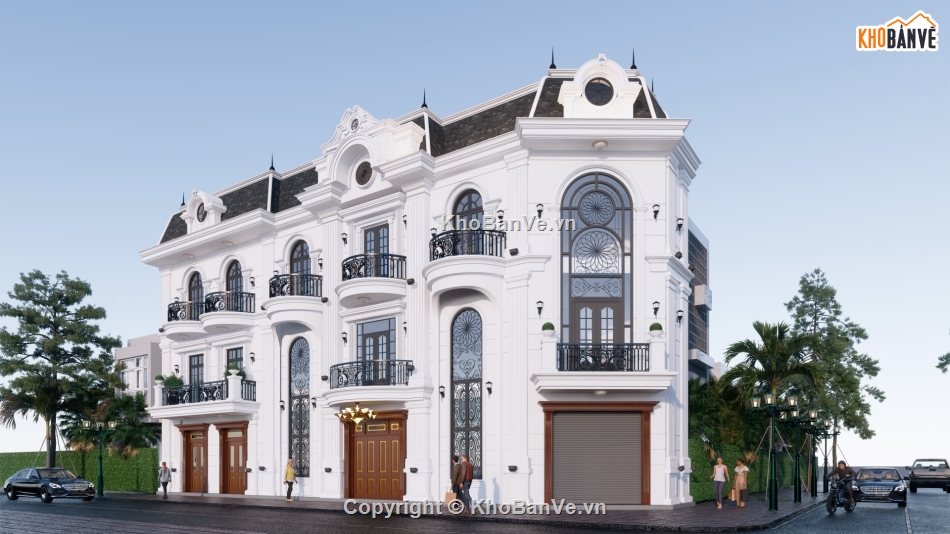 File sketchup biệt thự 3 tầng tân cổ điển (rất chi tiết)