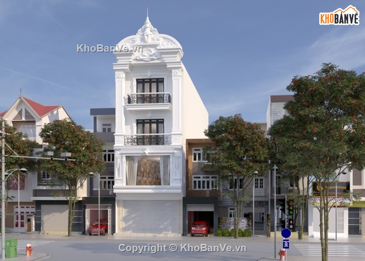 Model Sketchup Biệt thự 4 tầng tân cổ điển rộng 7.5m 1 trệt 3 tầng
