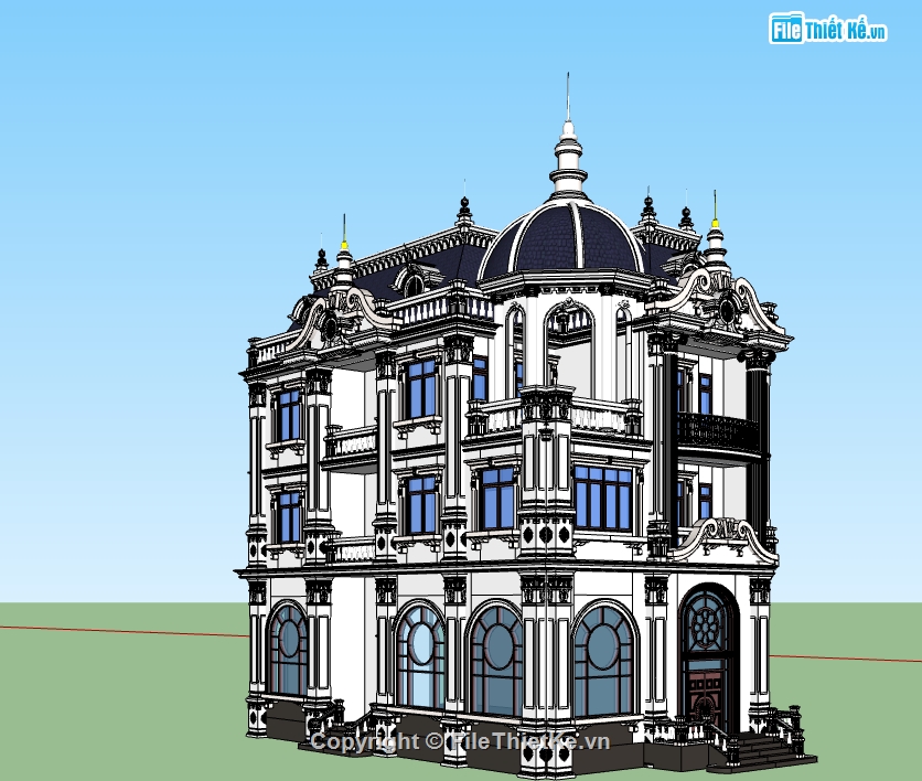 File Sketchup biệt thự 3 tầng tân cổ điển (.Skp)