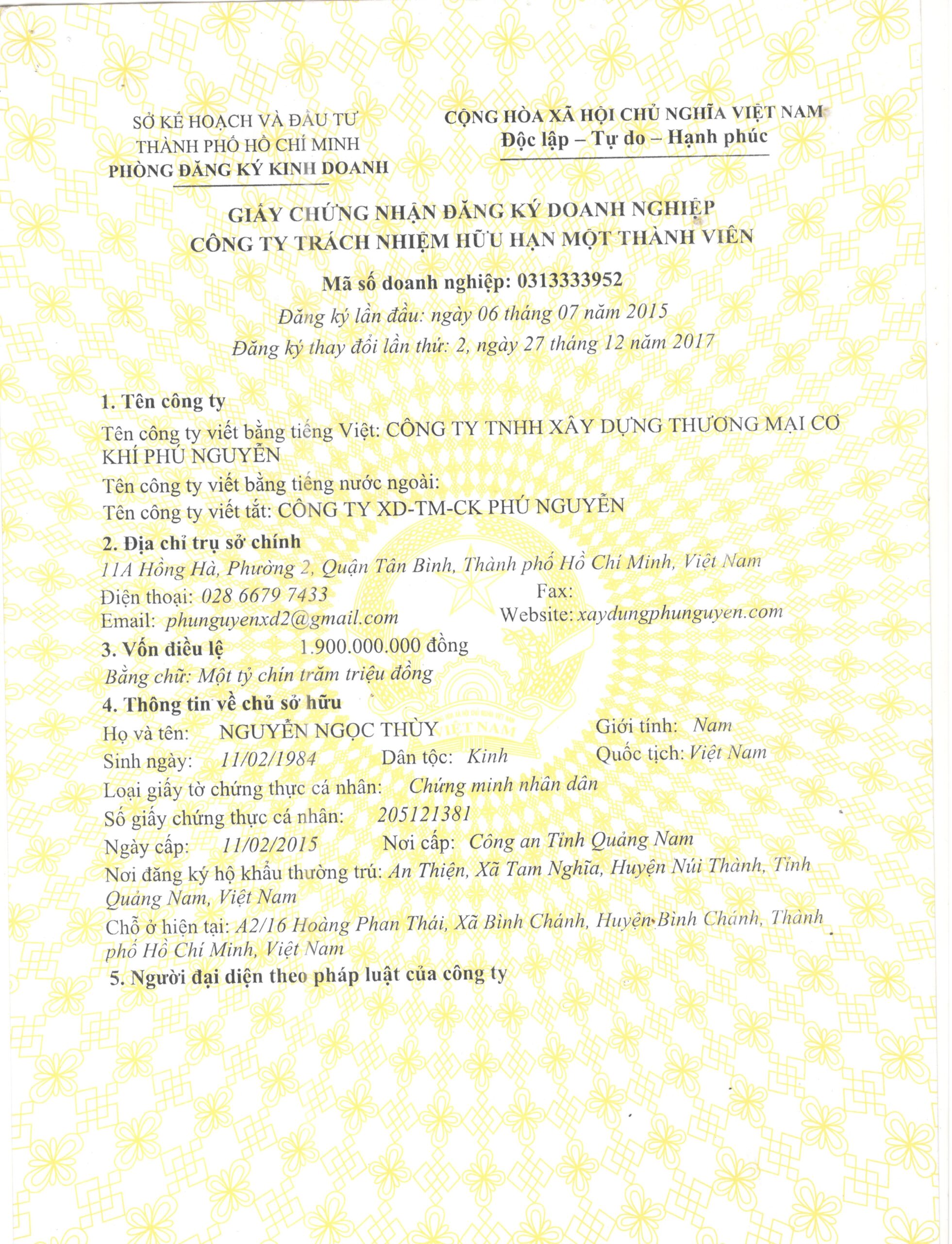 Giấy kinh doanh phu nguyễn