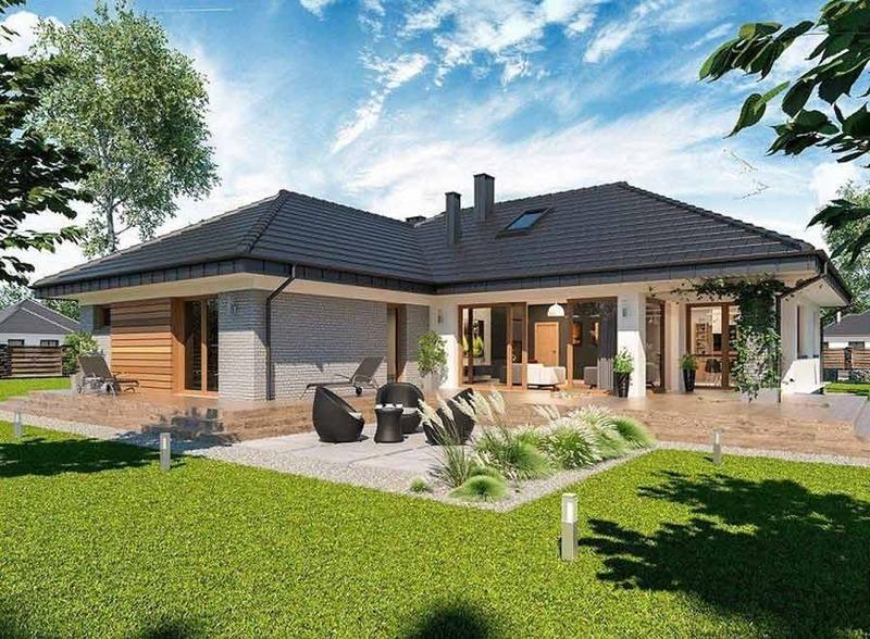 Mẫu nhà cấp 4 hiện đại chữ L giá 300 triệu đẹp, gần gũi với thiên nhiên