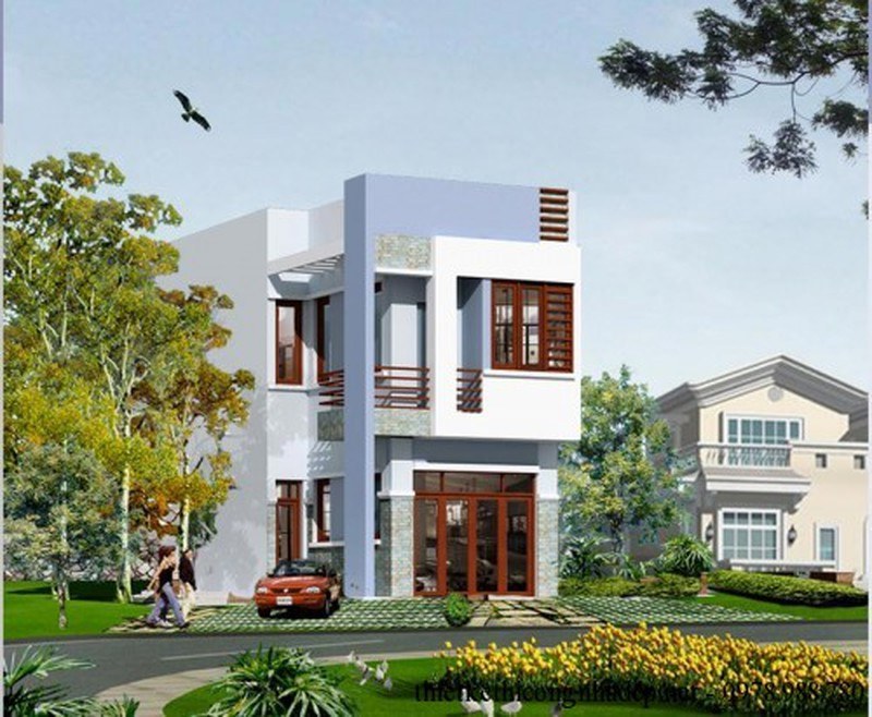 xây nhà 2 tầng mặt tiền 6m.