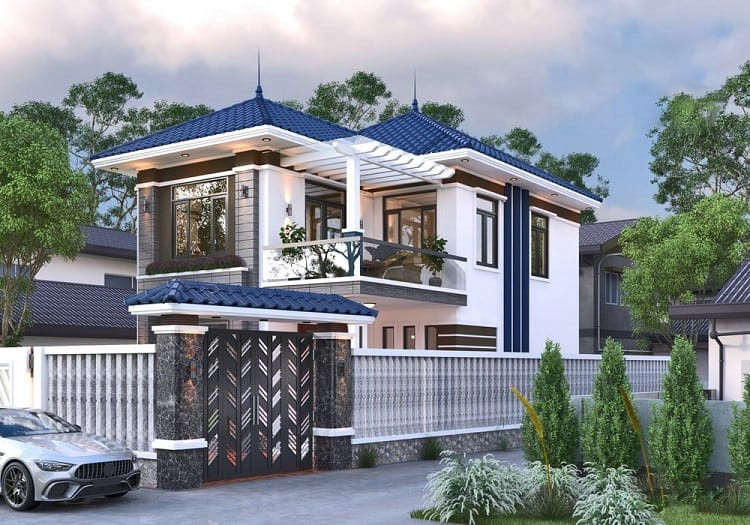Mẫu bản vẽ biệt thự đẹp lô góc 2 mặt tiền 2 lầu xây giá rẻ Mẫu bản vẽ biệt thự đẹp lô góc 2 mặt tiền 2 lầu xây giá rẻ