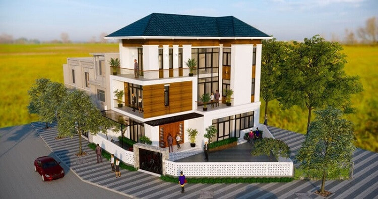 Mẫu bản vẽ biệt thự đẹp lô góc 2 mặt tiền 2 lầu xây giá rẻ Mẫu bản vẽ biệt thự đẹp lô góc 2 mặt tiền 2 lầu xây giá rẻ