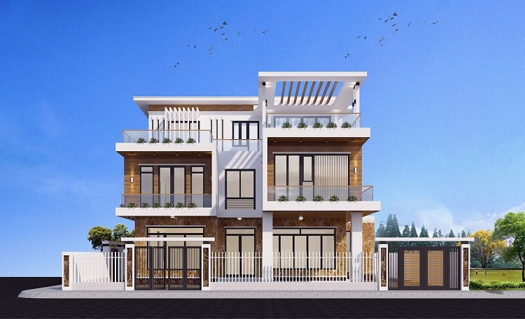 Mẫu bản vẽ biệt thự đẹp lô góc 2 mặt tiền 2 lầu xây giá rẻ Mẫu bản vẽ biệt thự đẹp lô góc 2 mặt tiền 2 lầu xây giá rẻ