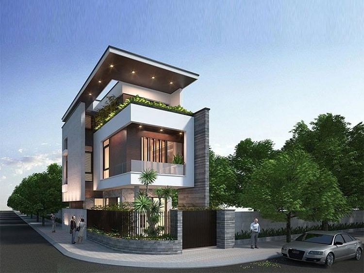 Mẫu bản vẽ biệt thự đẹp lô góc 2 mặt tiền 2 lầu xây giá rẻ