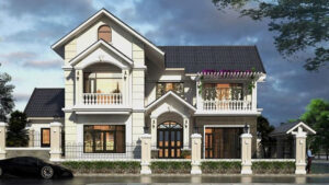 Mẫu bản vẽ biệt thự đẹp lô góc 2 mặt tiền 2 lầu xây giá rẻ