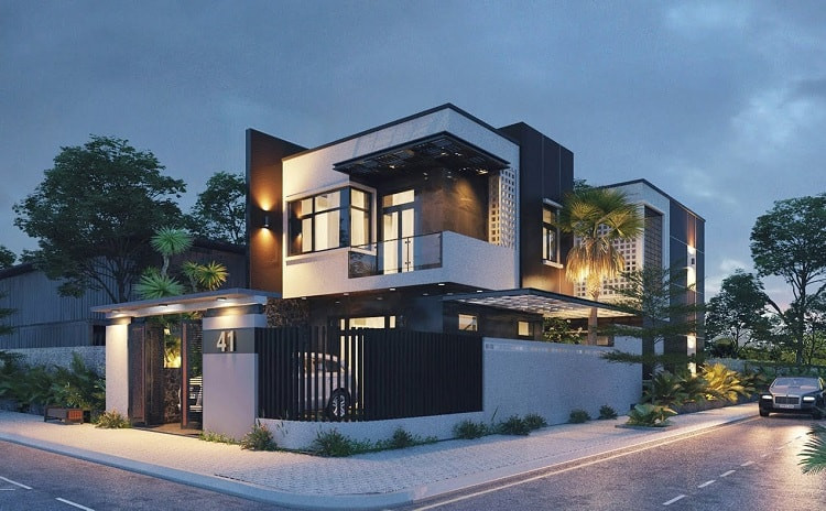 Mẫu bản vẽ biệt thự đẹp lô góc 2 mặt tiền 2 lầu xây giá rẻ Mẫu bản vẽ biệt thự đẹp lô góc 2 mặt tiền 2 lầu xây giá rẻ