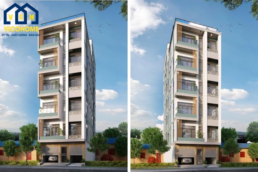 Mẫu thiết kế chung cư mini 6 tầng 1 tum có gara