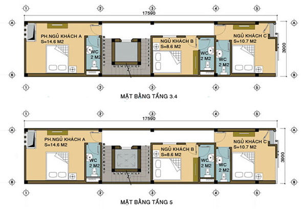 Thiết kế xây nhà nghỉ khách sạn đẹp 3 tầng giá rẻ